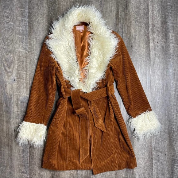 Show Me Your Mumu Corduroy Fur Penny Lane Coat Size XS - Picture 4 of 16